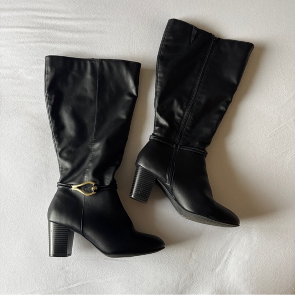 Dexflex Comfort Black Knee-High Boots | Wide Calf | Block Heel | Size 10W